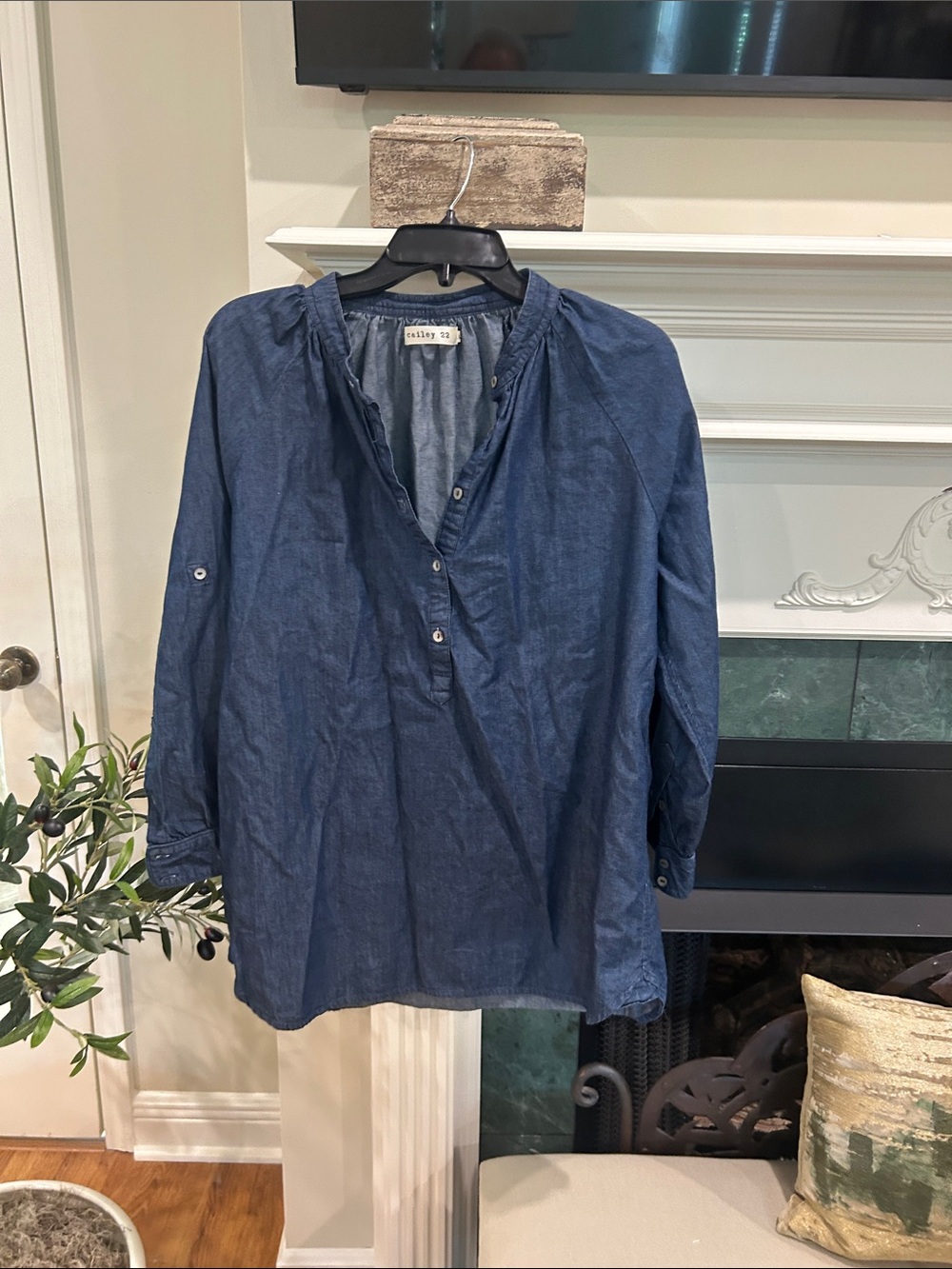 Casual Indigo Blue Pullover Button-Front Shirt - Ashley By 26 International
